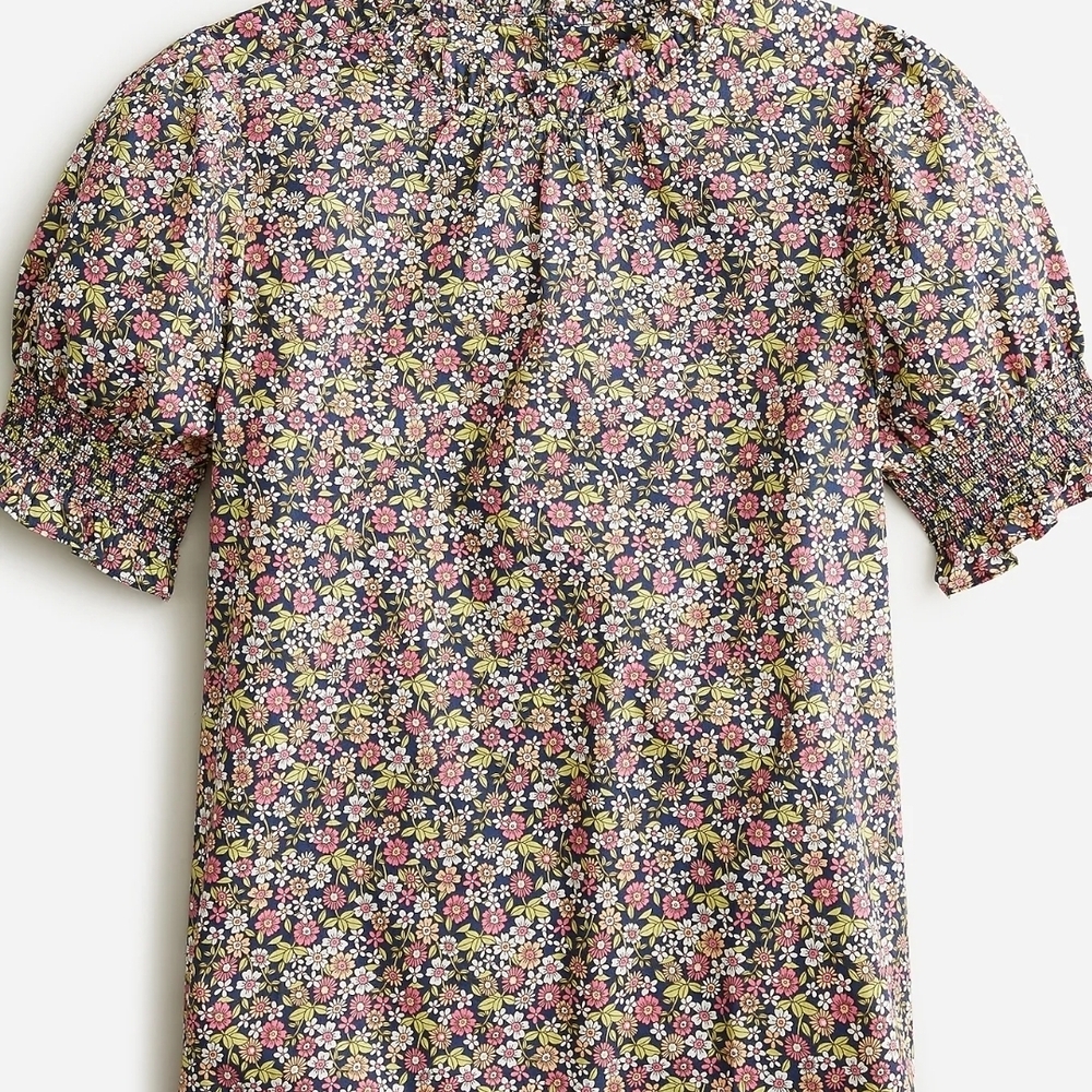 J.Crew Smocked puff-sleeve cotton poplin top in meadow floral